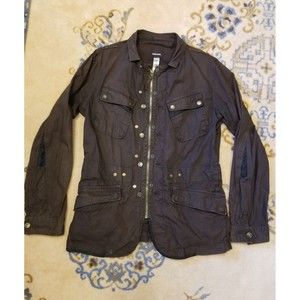 DIESEL Ward Deck Military Jacket Womens Large Multi Pocket Button Zip Brown Coat